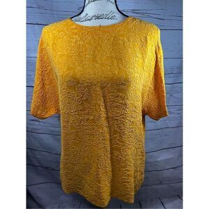 Fiji Sport 100% silk large yellow short sleeve blouse -‎ 2350